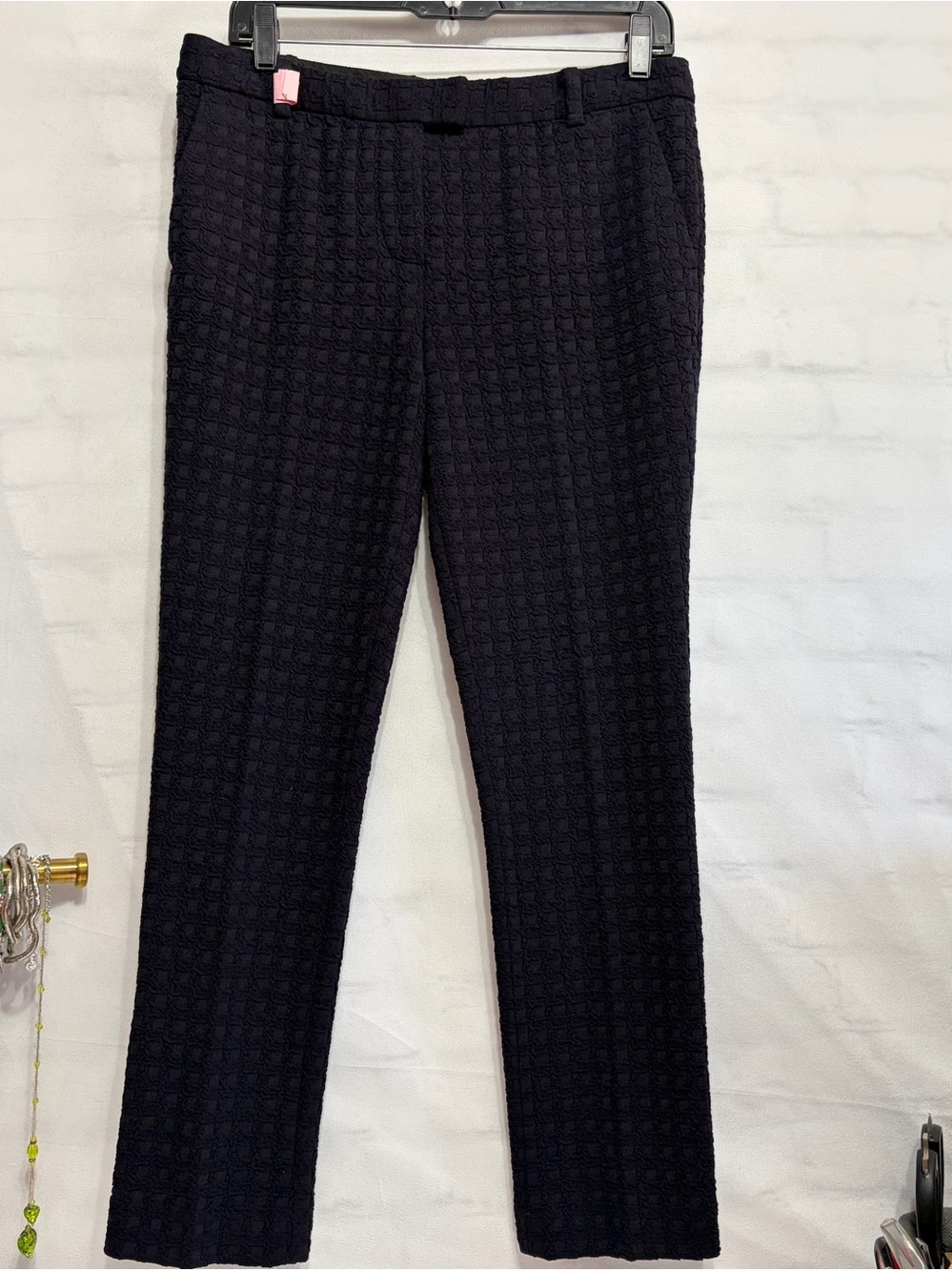 Tory Burch  Deep Navy Textured Waffle Knit  Professional Flat Front 4 Pockets